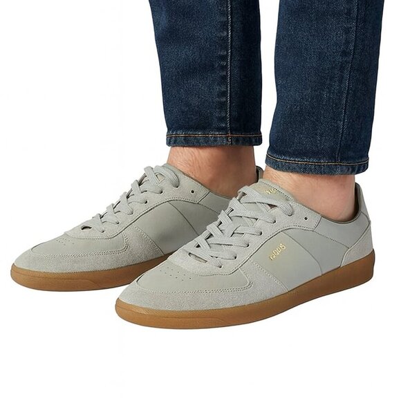 Boss Brandon Tenn Trainers Sneakers Gray Leather Suede - Picture 1 of 11